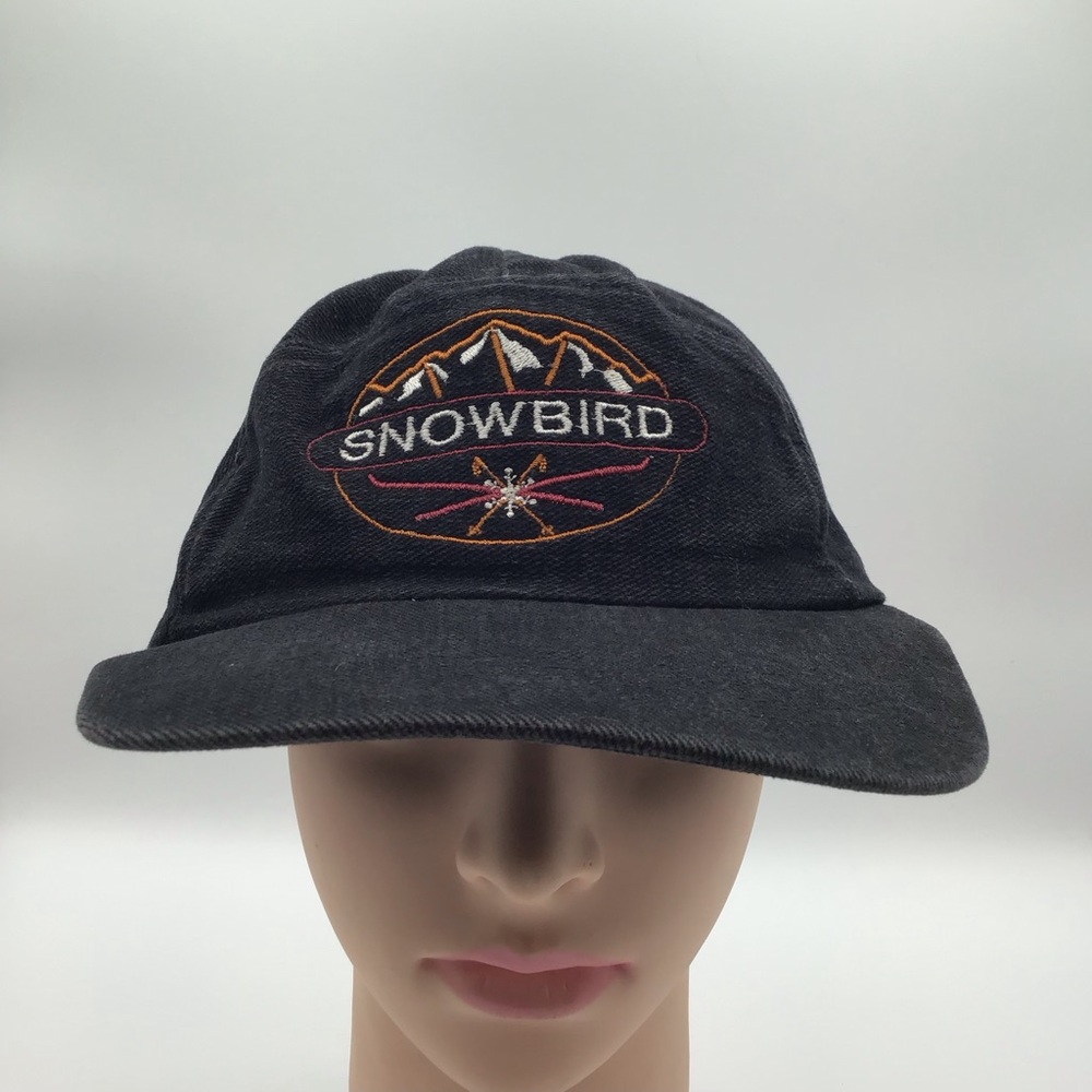 Vintage 90s Snowbird snapback hat cap snow ski snowboard black